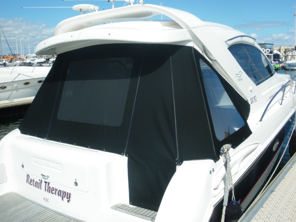 Black Sunbrella Rear Covers Prestige Marine Trimmers, Boat Covers