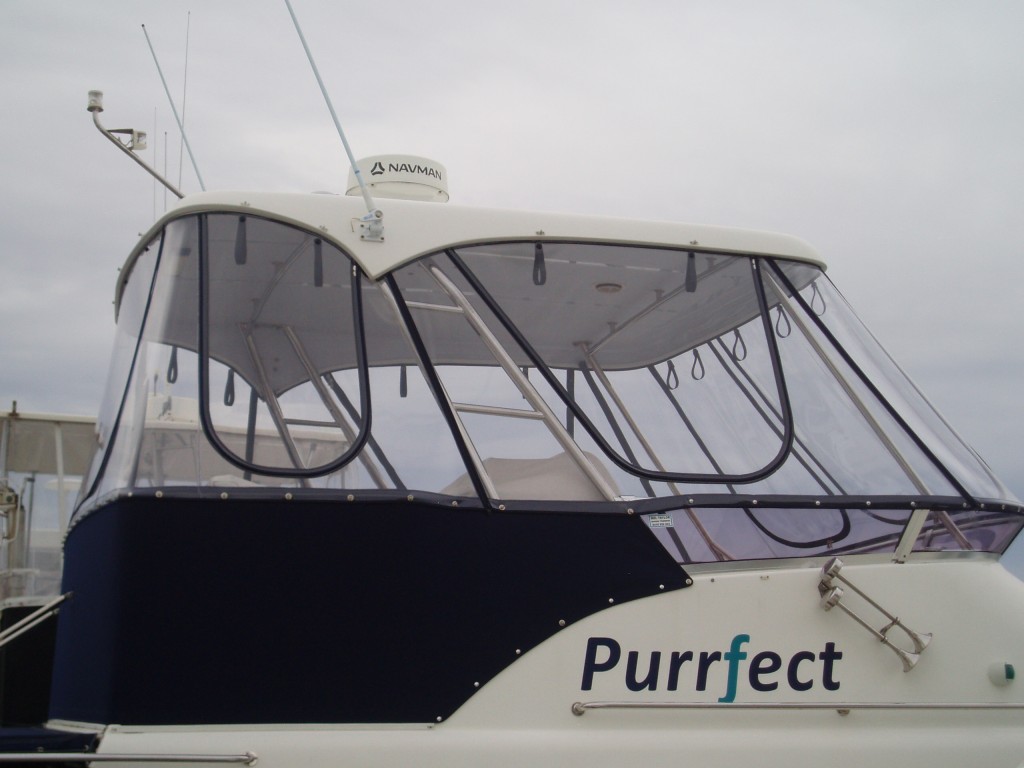 Flybridge Clears using Crystal Clear Prestige Marine Trimmers, Boat Covers Perth, Bimini tops